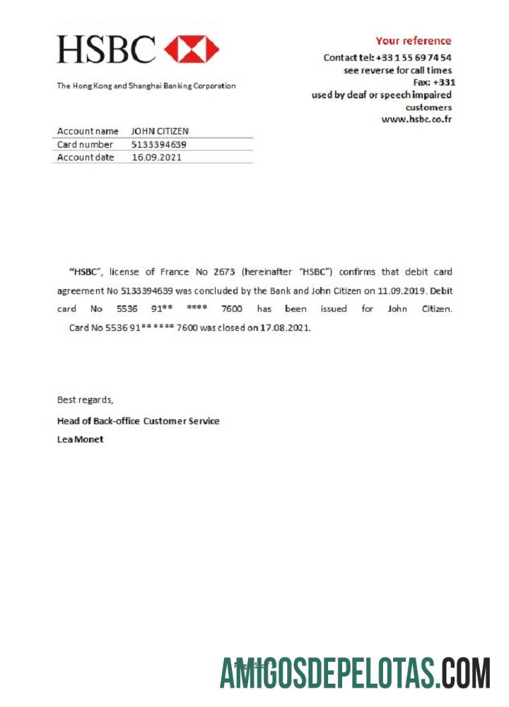 Referência de fechamento do HSBC na França exemplo